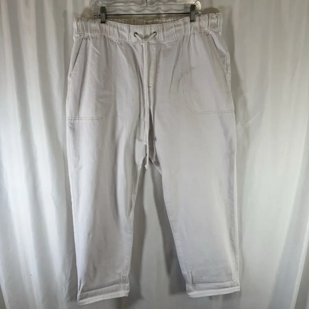 New J Crew Pants Women's 34 White Denim Elastic Waist Tapered Leg Drawstring